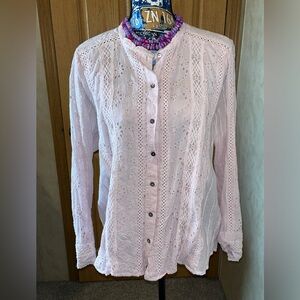 Sundance Pink Long Sleeve Mandarin Collar Blouse